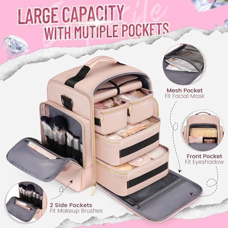 Makeup Bag Cosmetic Bag with 4 Inner Removable Pouches 4