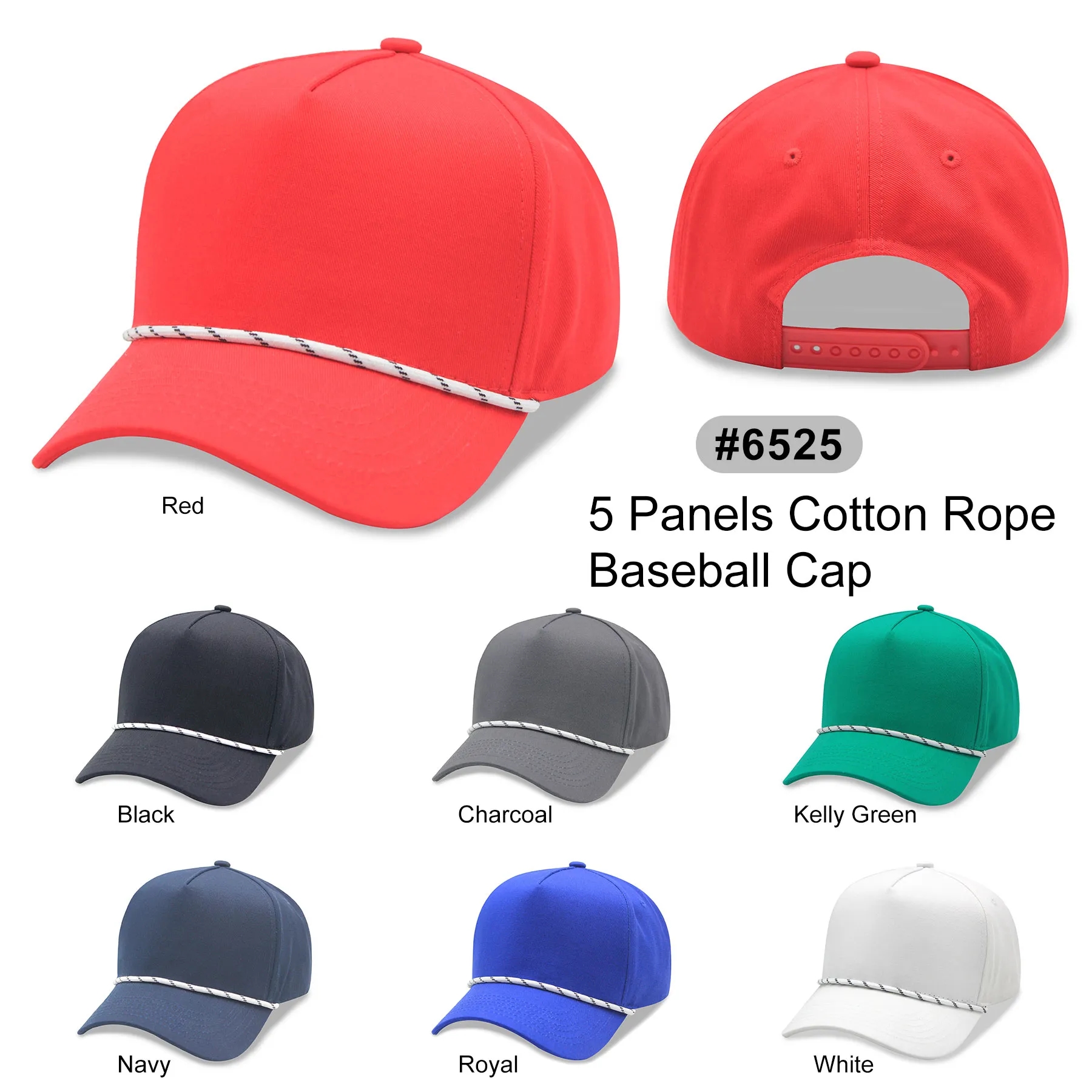A Frame 5 Panel High Profile Curved Visor Golf Cap w/Rope