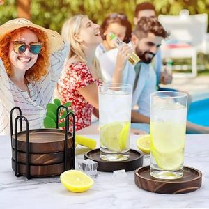 5 Pcs Wooden Coaster Set for Drinks 4