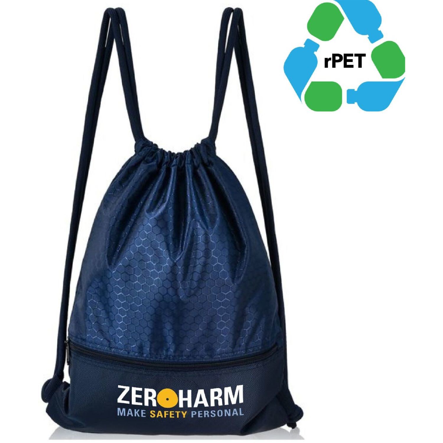 Bottom Zipper 15"x18" rPET Recycled 210D Polyester Football Shape Large Drawstring Backpack 1
