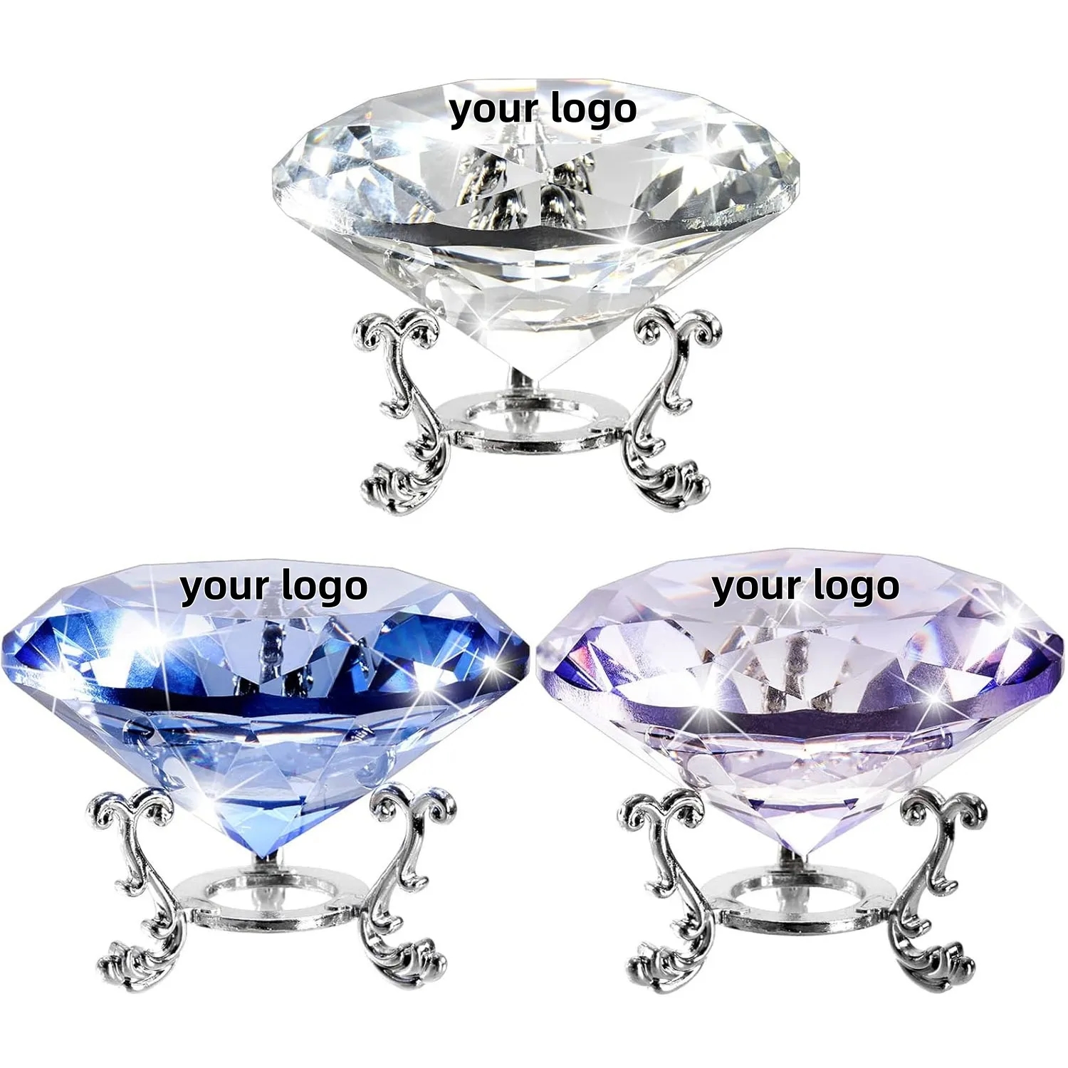 Large Crystal Diamond with Stand Glass Paperweight Gems 3