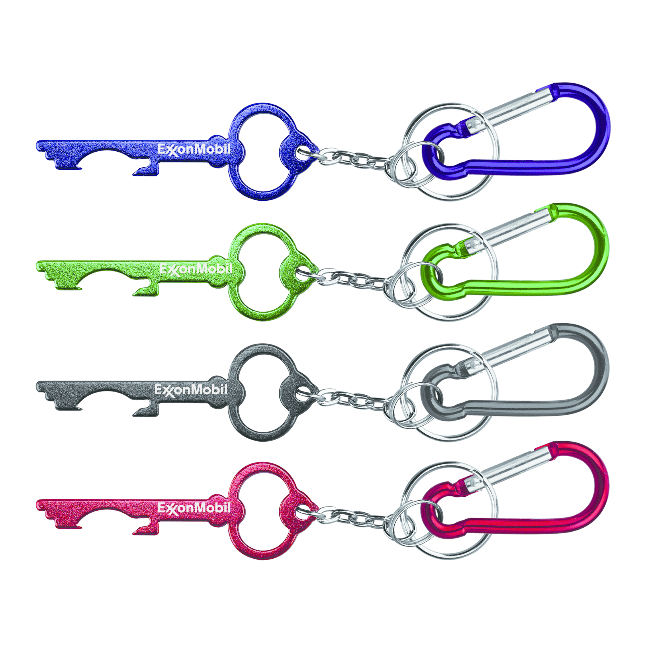 Key Shaped Aluminum Bottle Opener with Key Chain & Carabiner