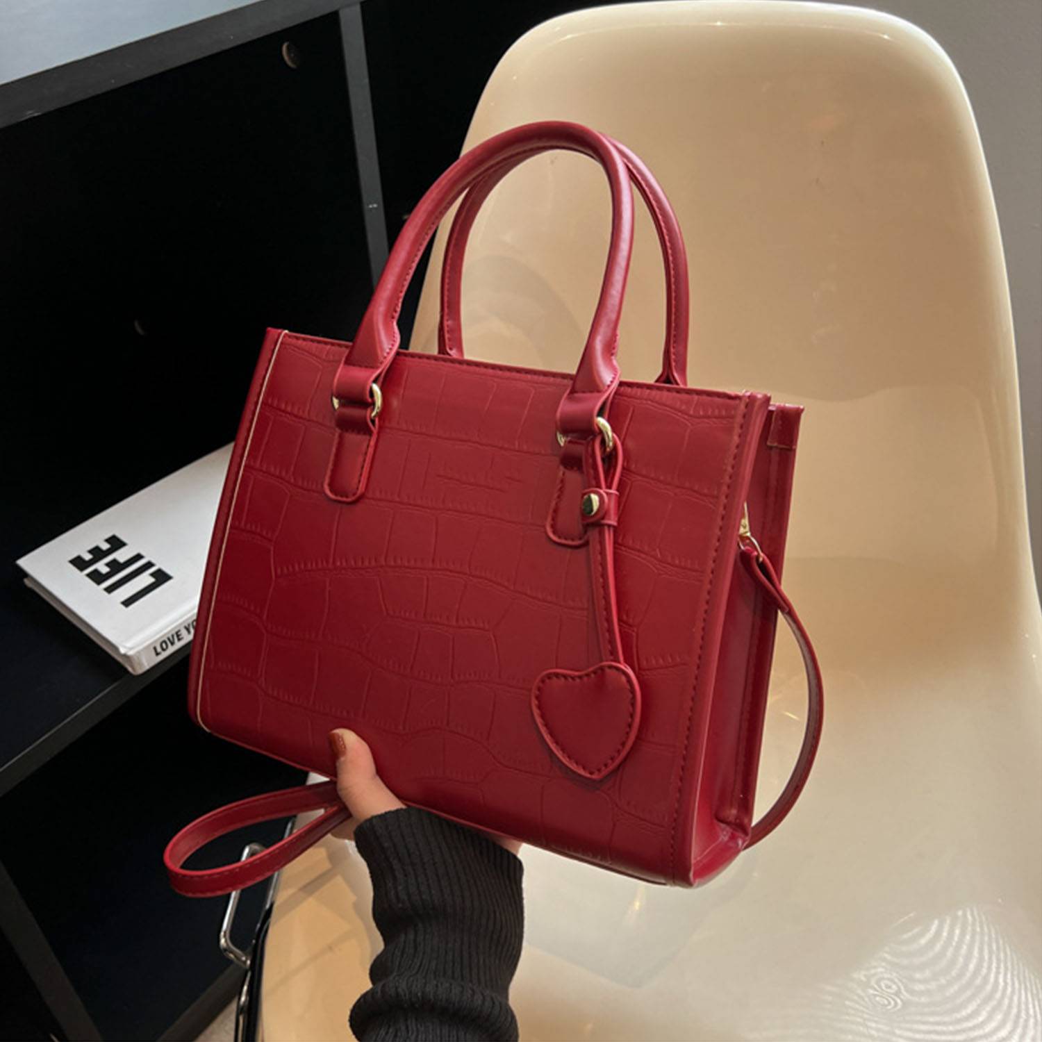 Pu red large capacity crossbody bag 7