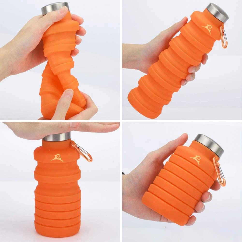 18oz Collapsible Silicone Water Bottles with Carabiner 4