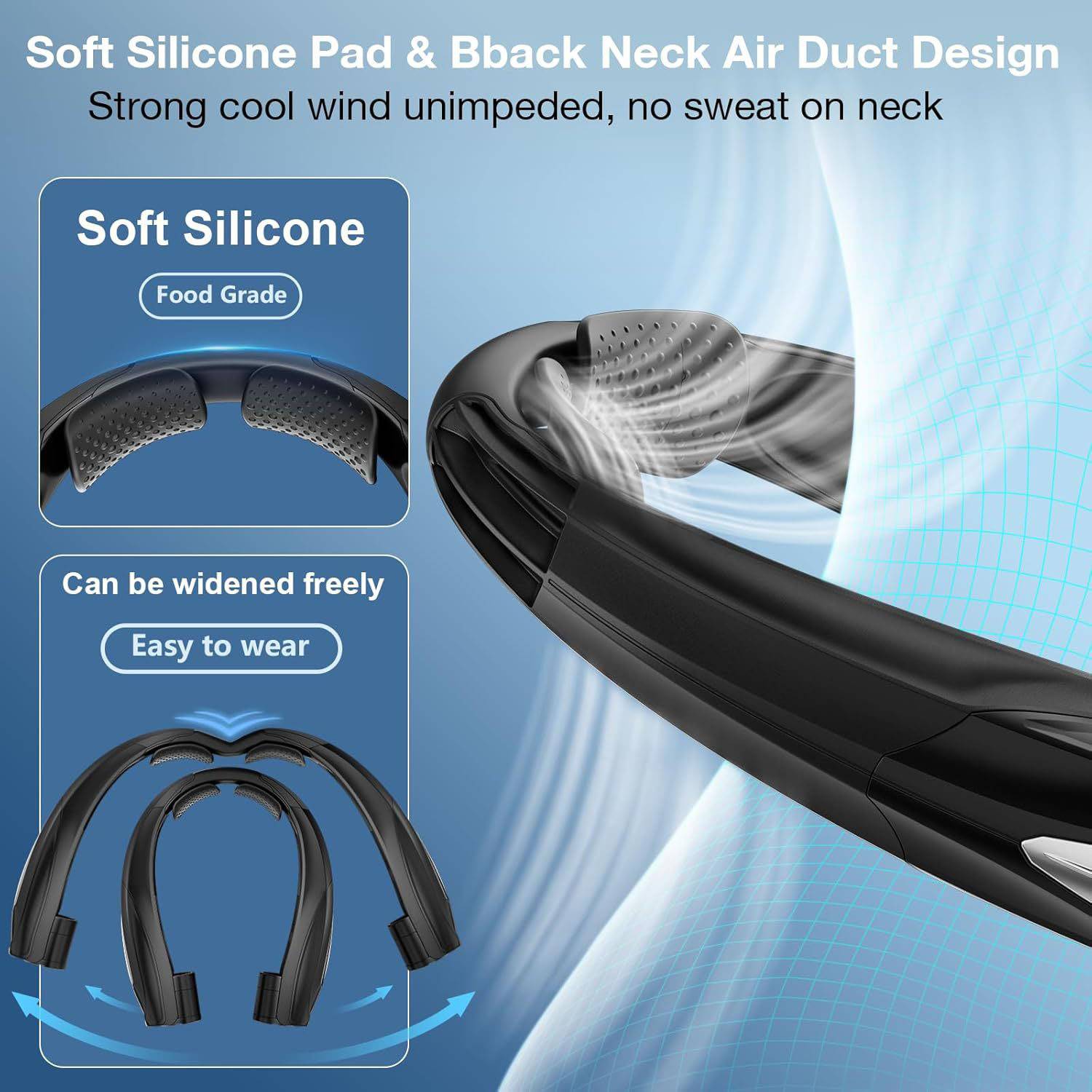 Rechargeable Hands Free 6-Speed Wearable Neck Fan 2