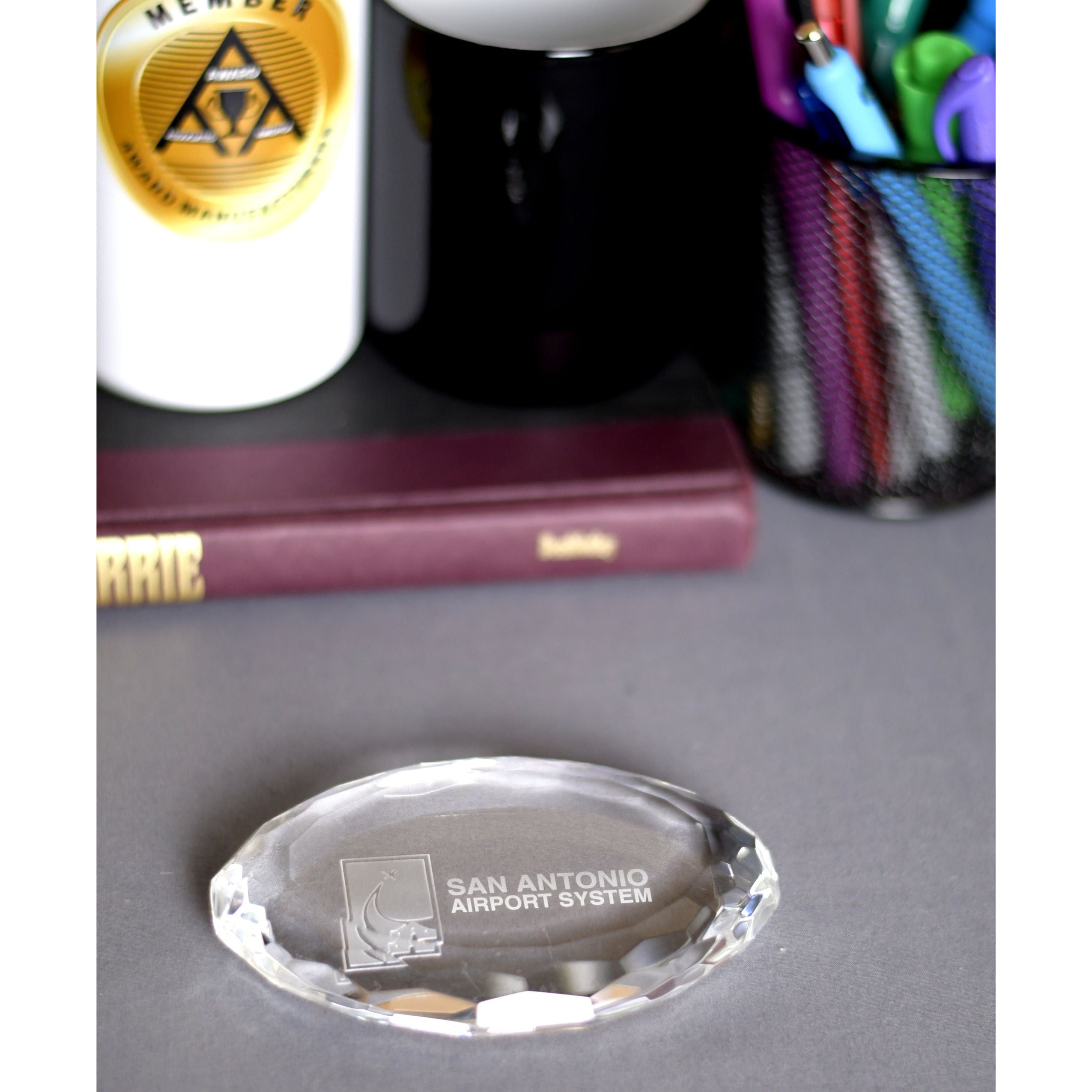 Crystal Oval Multi-Faceted Paperweight 5