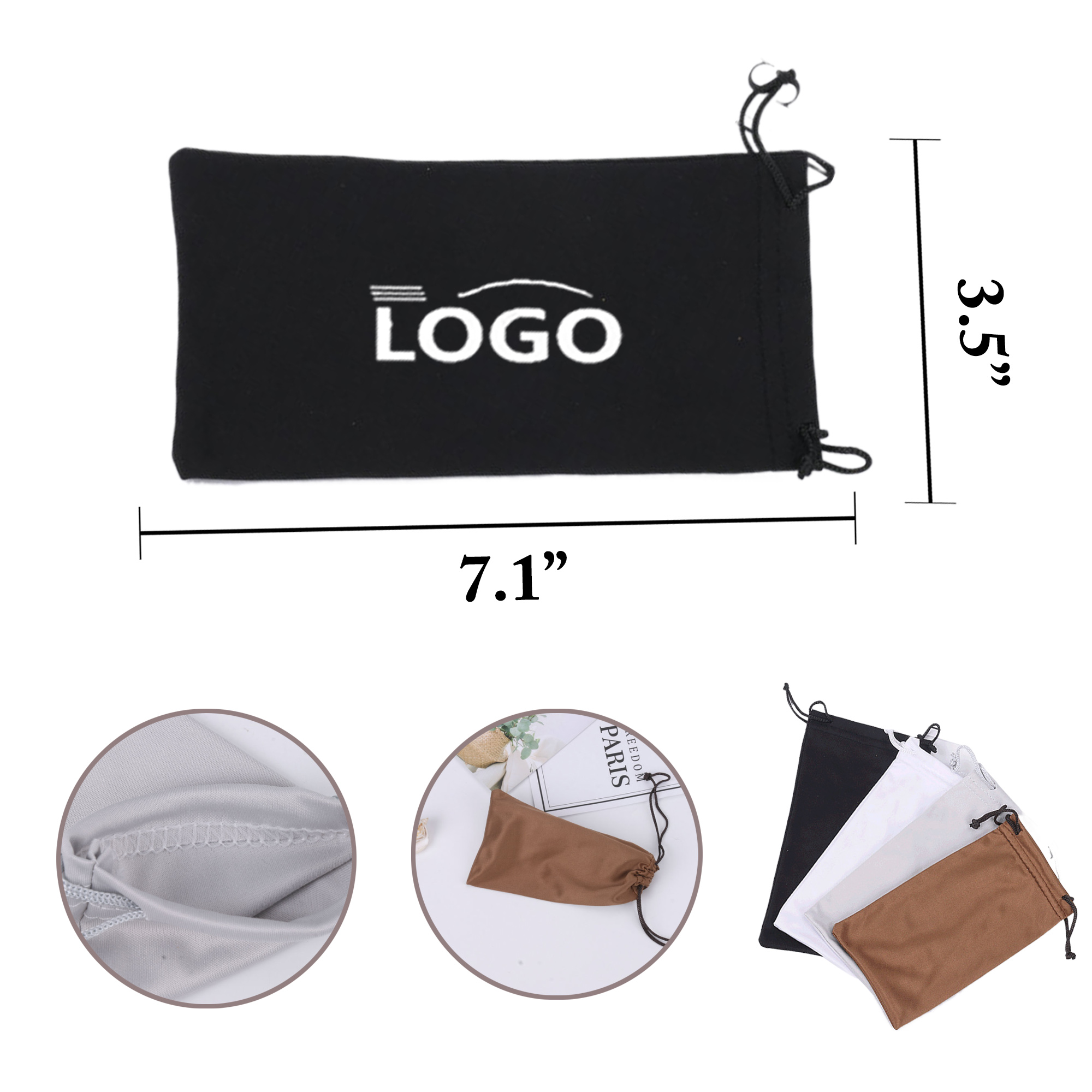 MOQ100 Thick Microfiber Drawstring Eyewear Pouch 3