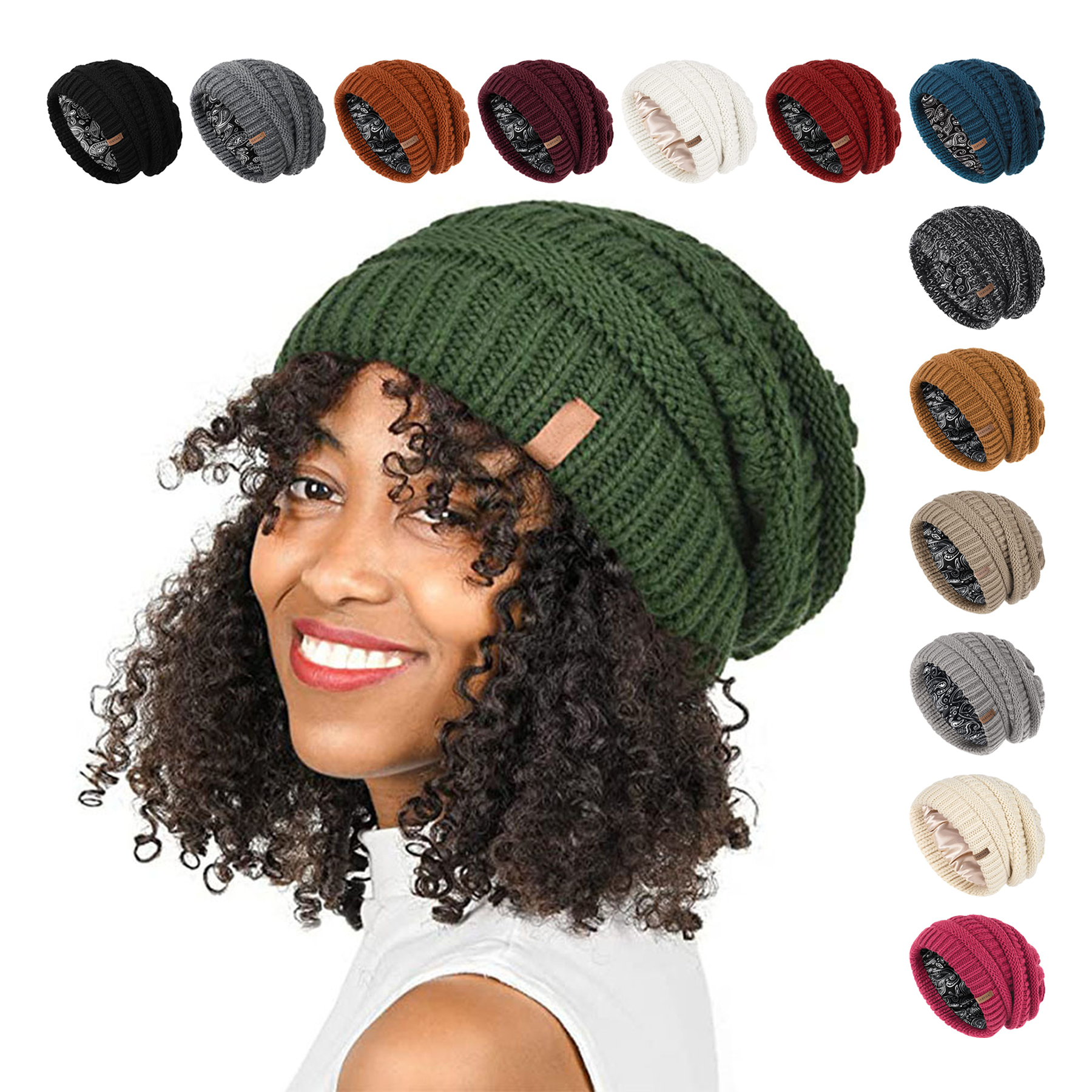 Winter Knitted Silk Lining Hat 2