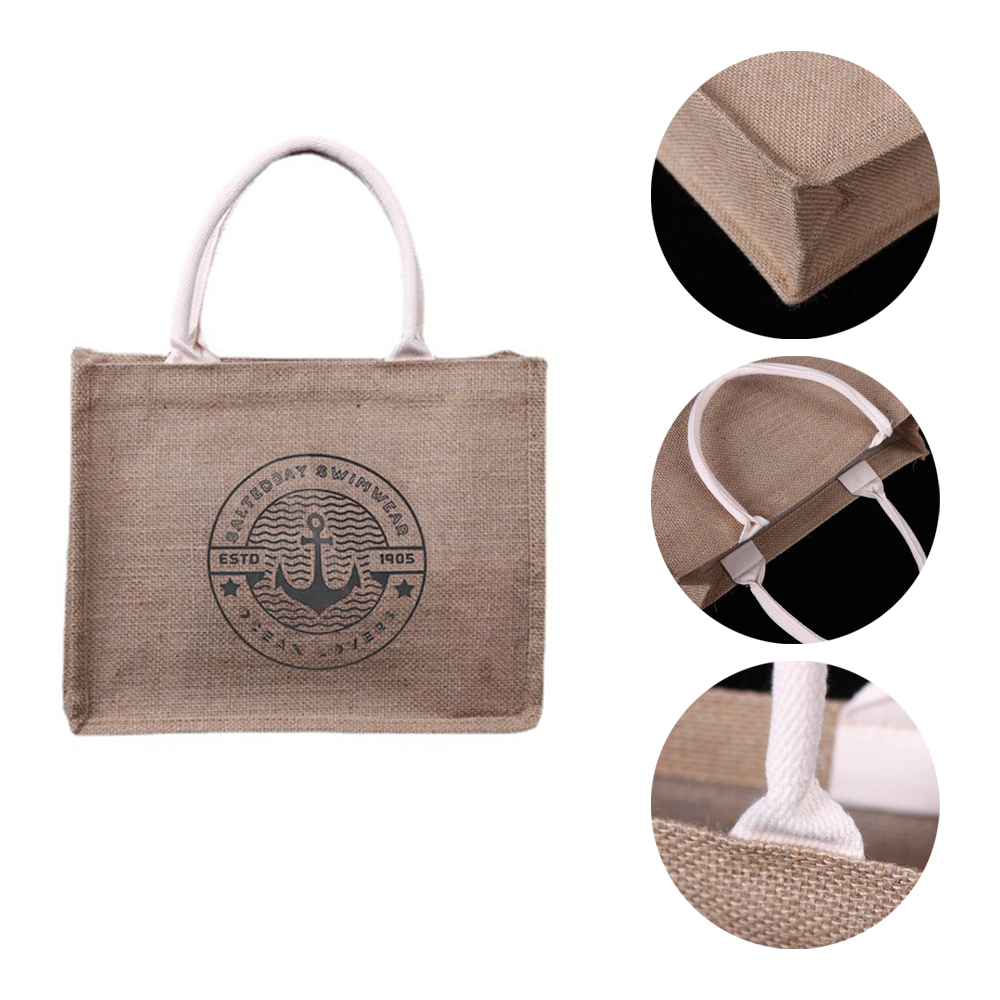 Eco-Friendly Jute Grocery Tote Bag, custom tote bag with logo imprint 1