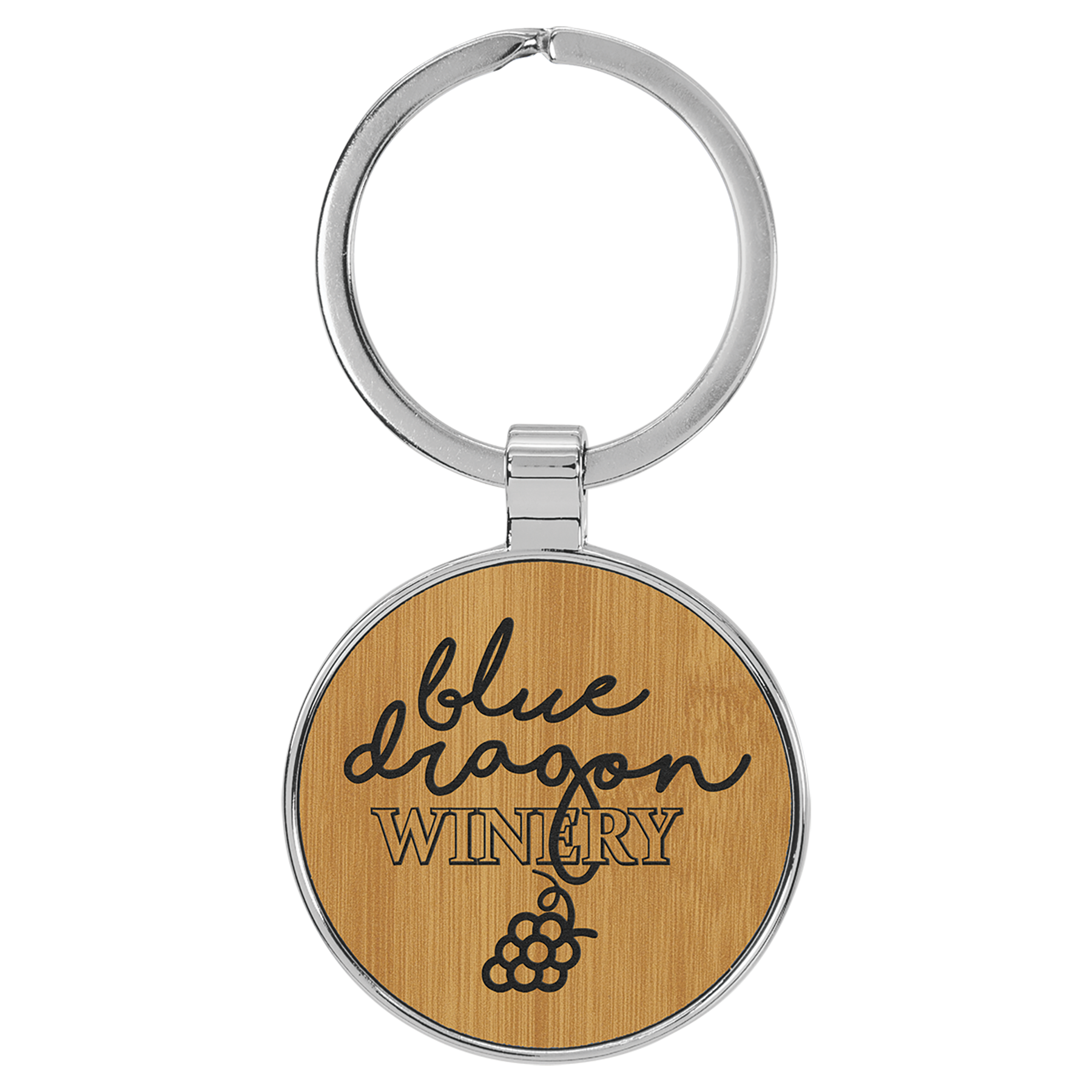 1 1/2" Leatherette/Metal Bamboo Round Keychain 1