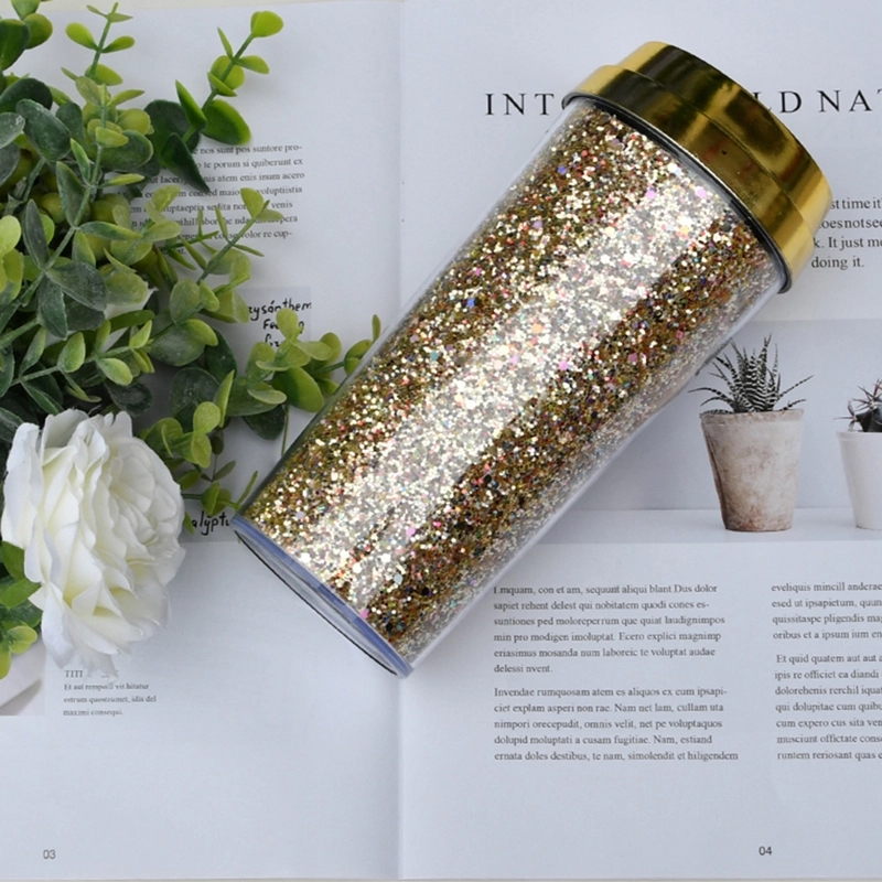 Custom Transparent AS Plastic Sequin Coffee Travel Tumbler 4