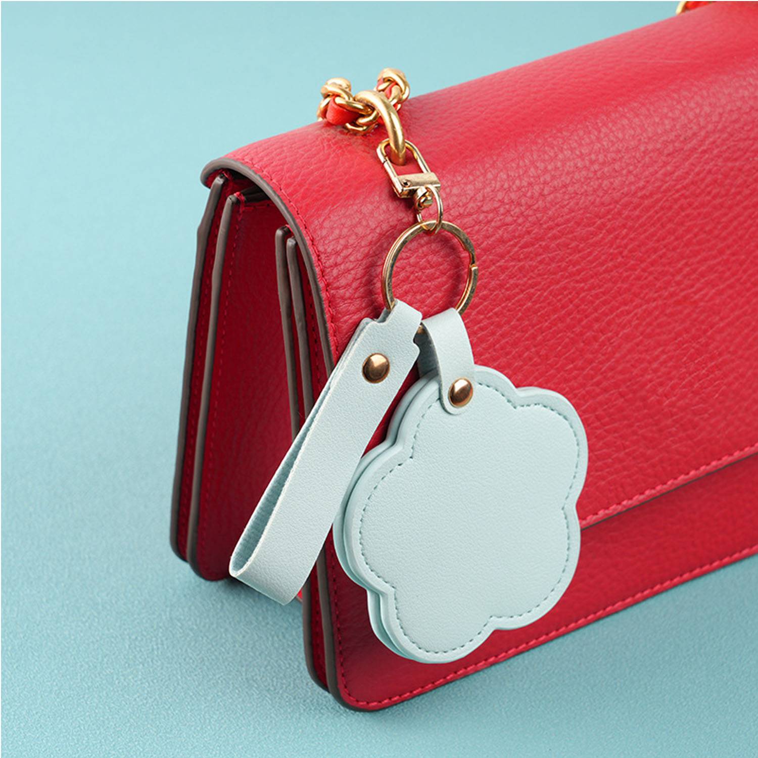 PU Leather Rotating Flower Makeup Mirror Keychain 6