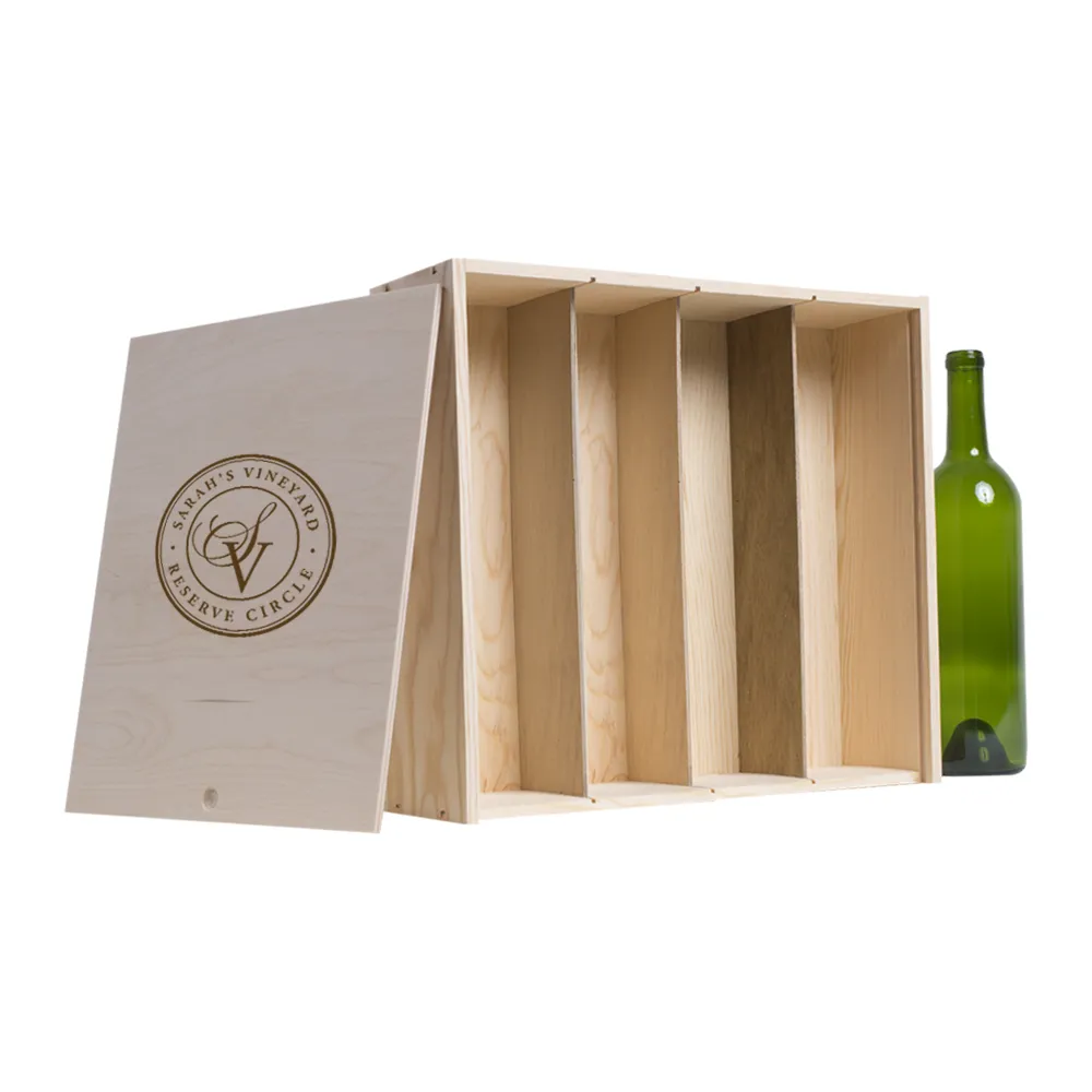 4-Bottle Wood Wine Box 6