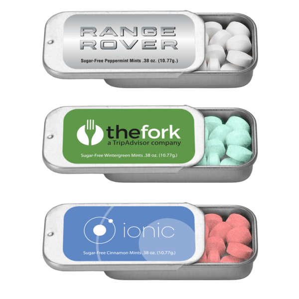 2" x 1" Small Silver Rectangular Slider Tin with Mints 5