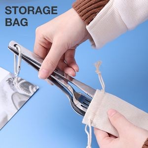 3 In 1 Portable Stainless Steel Flatware Set With Carabiner Knife Fork Spoon 16
