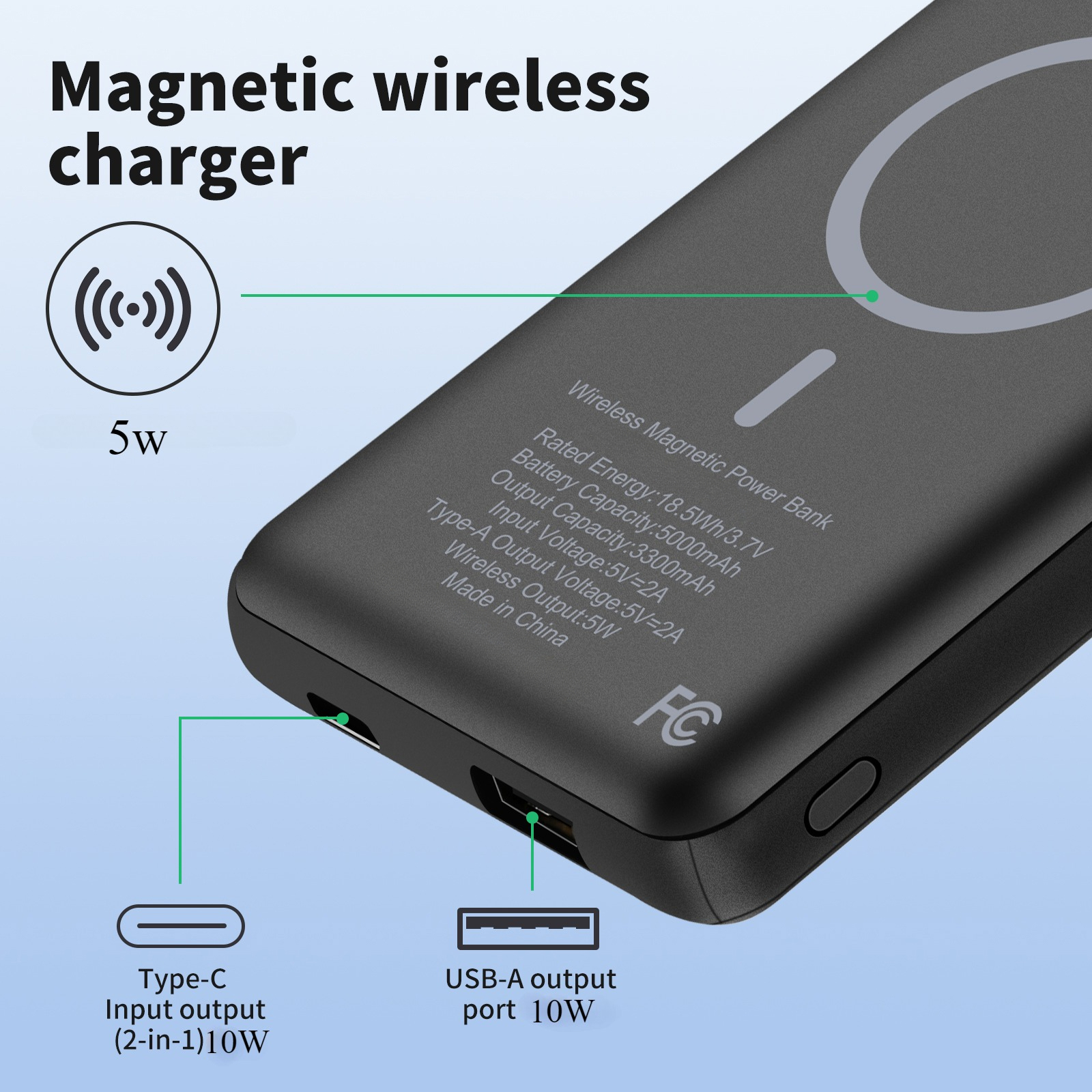 PowerPort 5000mAh Magnetic Power Bank with Wireless Charging 9