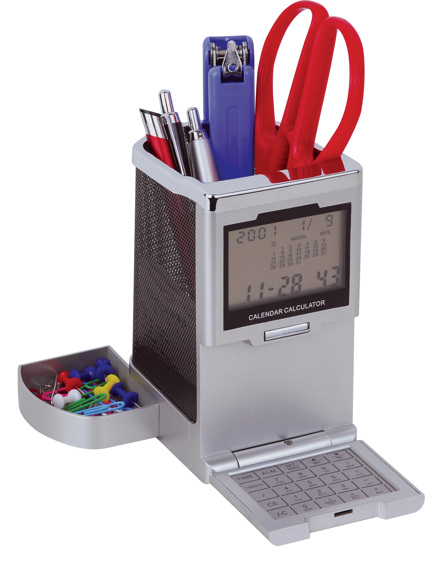 Digital World Time Clock, Calculator and Pen Holder 1