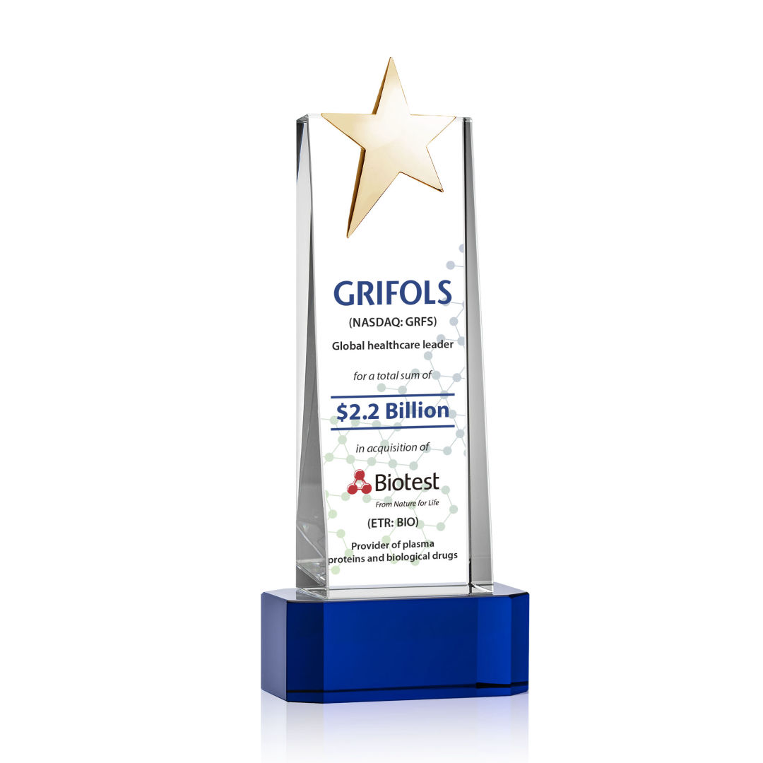 Fanshaw Gold Star VividPrint™ Award on Base - Blue 5