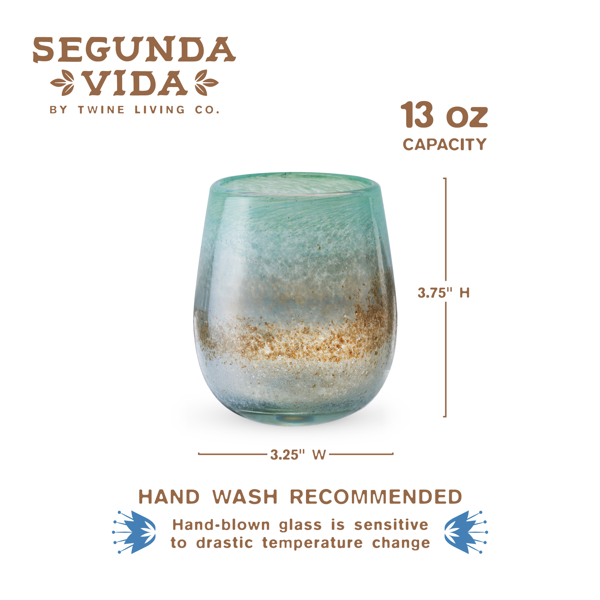 Twine Living® Playa Bonita Stemless Recycled Wine Glass, set of 2 7