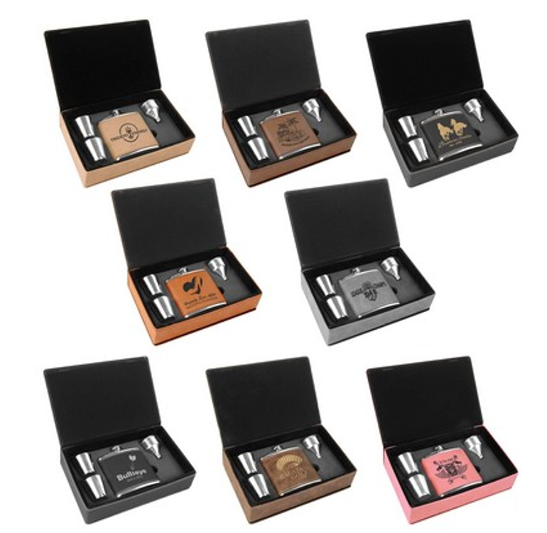 6 Oz. Leatherette Flask Kit Gift Set