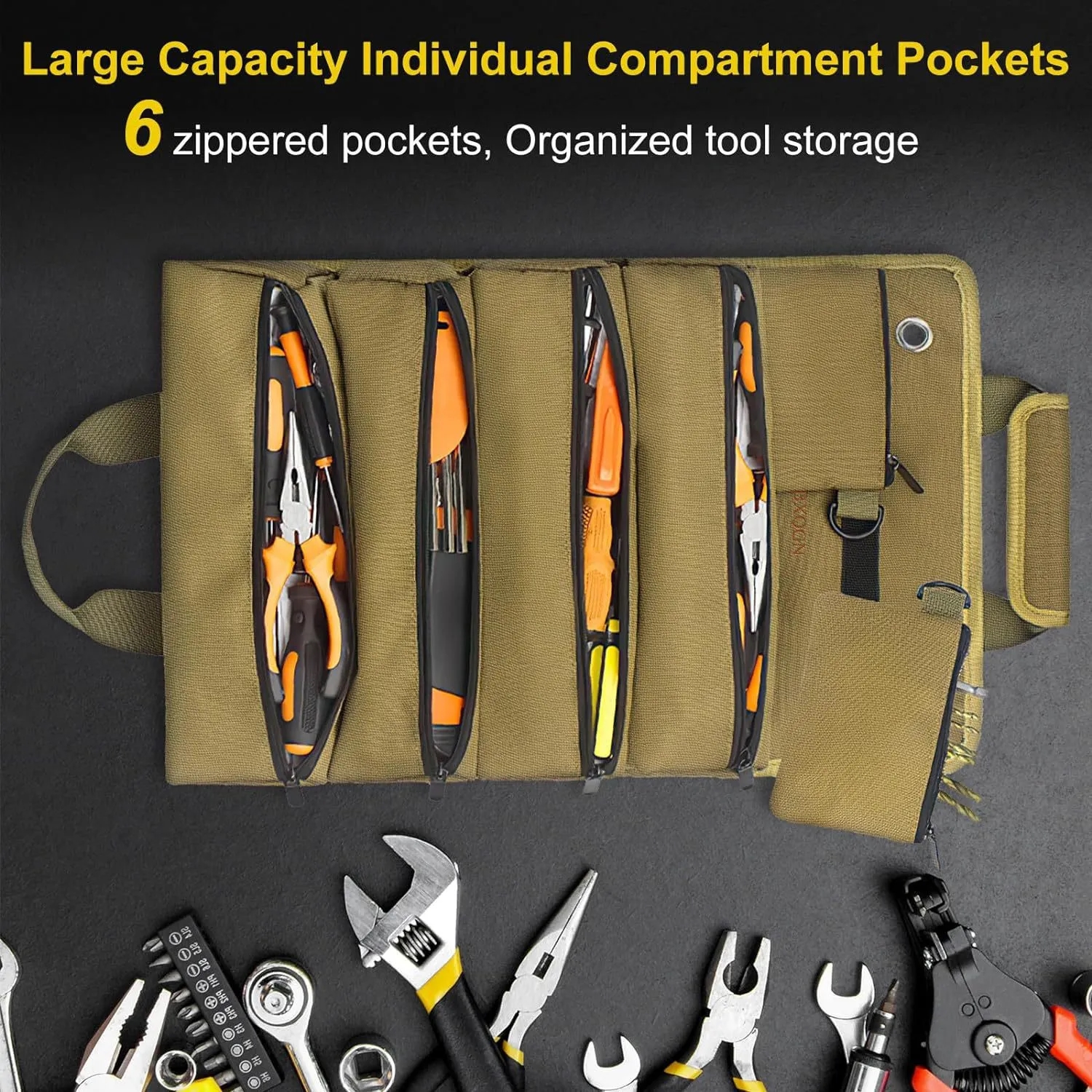 Roll Up Tool Bag Organizer with Removable Pouches 7