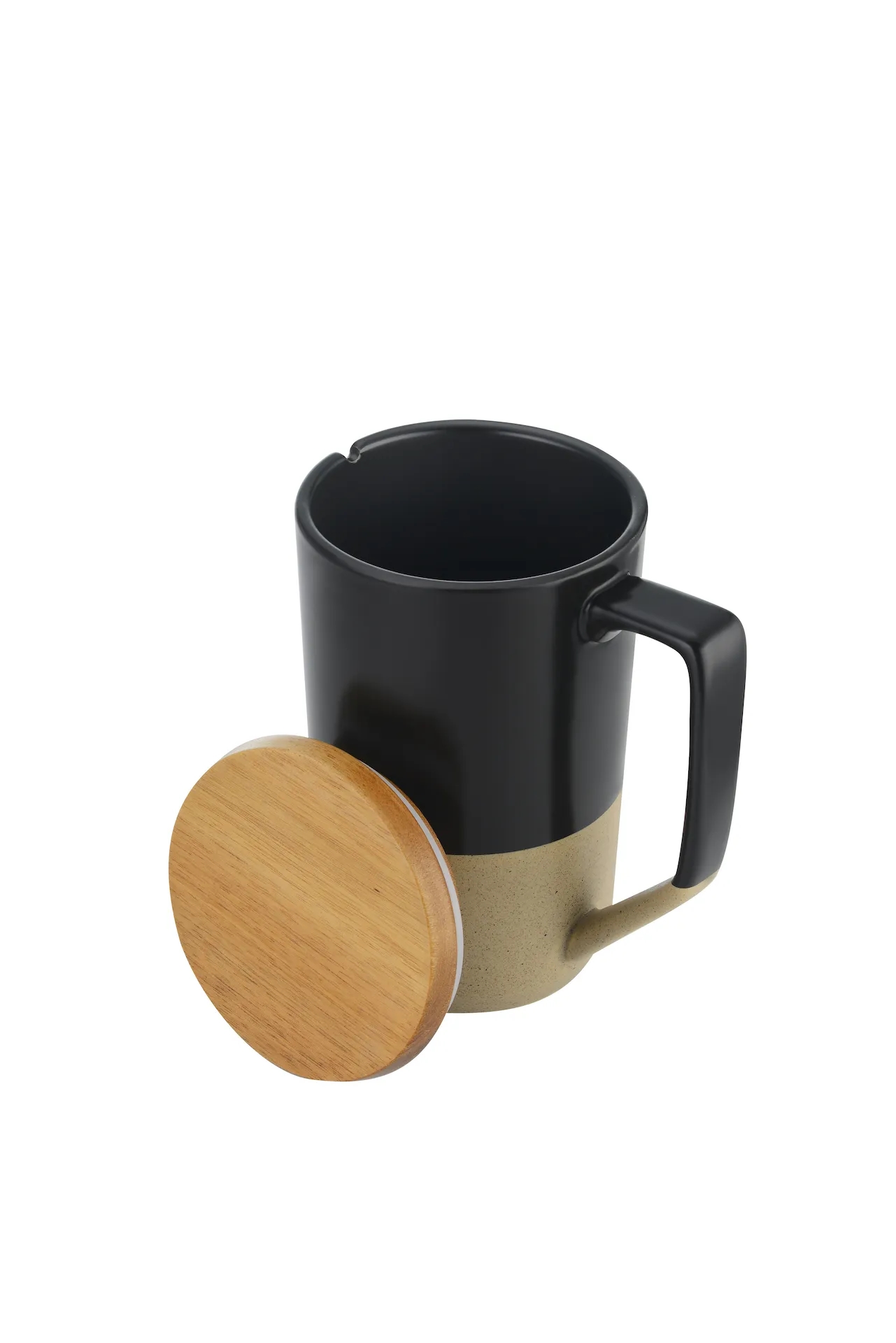 15oz Two-tone Tea or Coffee Ceramic Mug w/ Wood Lid