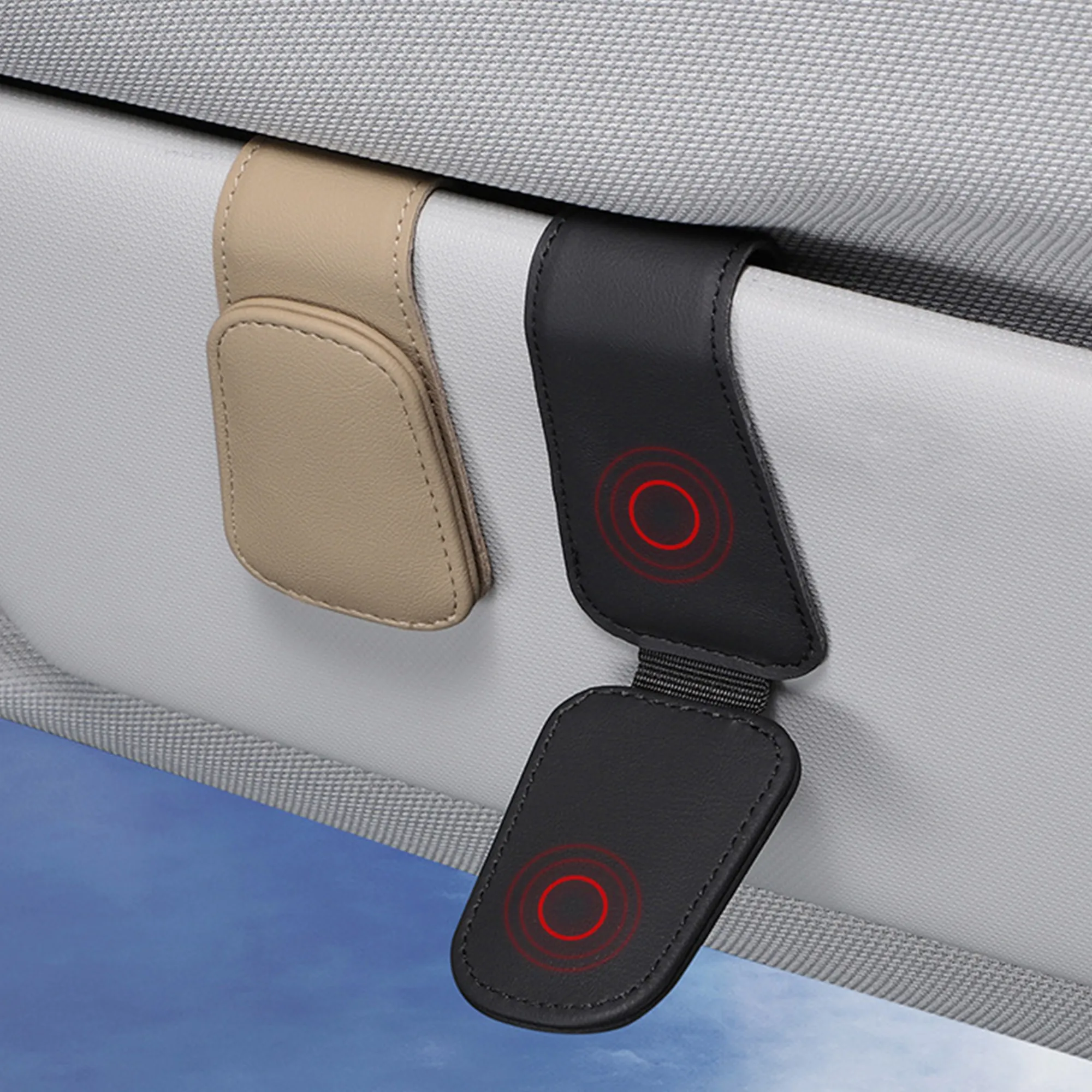 MOQ 50 Magnetic Car Sunglasses Holder Clip Leather Organizer 4