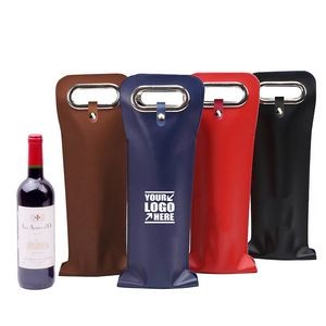 PU Leather Wine Bag With Buckle And Metal Handle 5