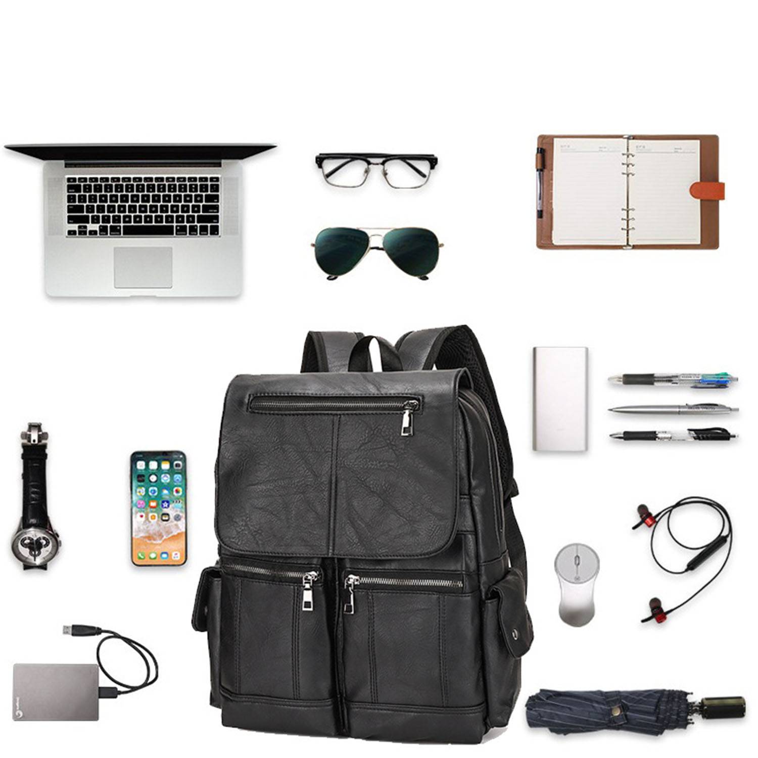 PU leather fashion simple business laptop backpack 3
