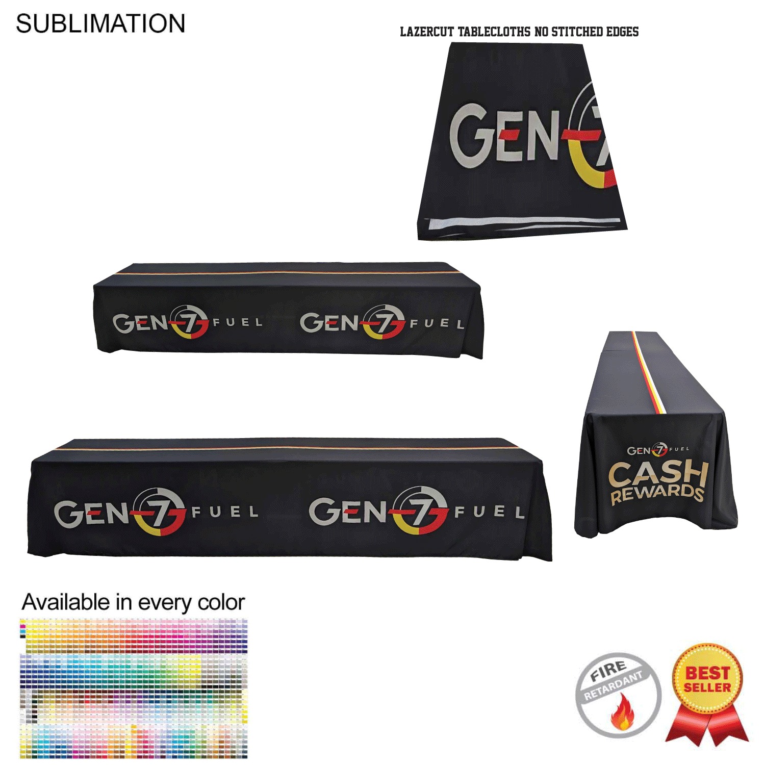12' LazerCut, 4-Sided Sublimated Tablecloth, Drape Style, Closed Back (on 2 x 6ft tables combined) 4