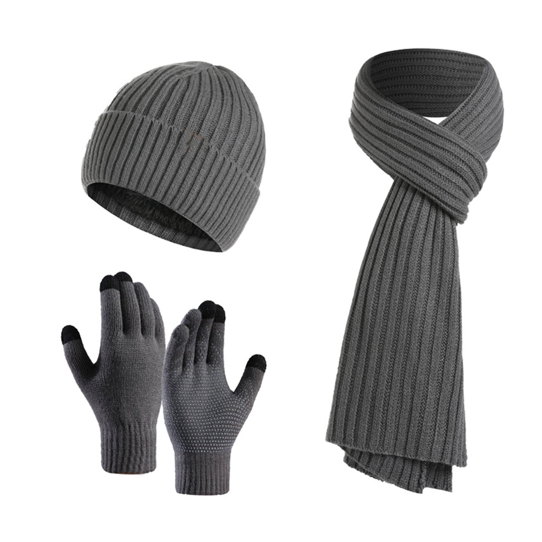 Winter Knit Hat Beanie Long Neck Scarf Touchscreen Gloves Set 8