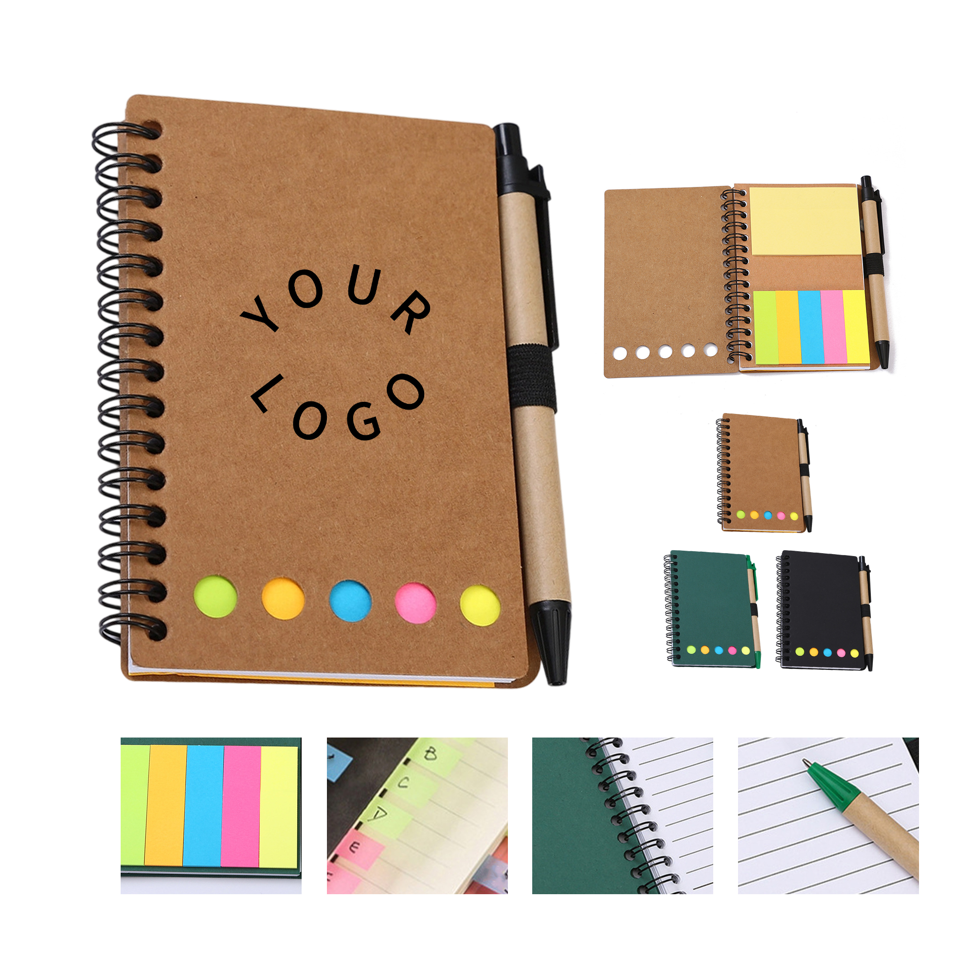 Kraft Paper Spiral Jotter Notebook With Pen And Sticky Flags 2