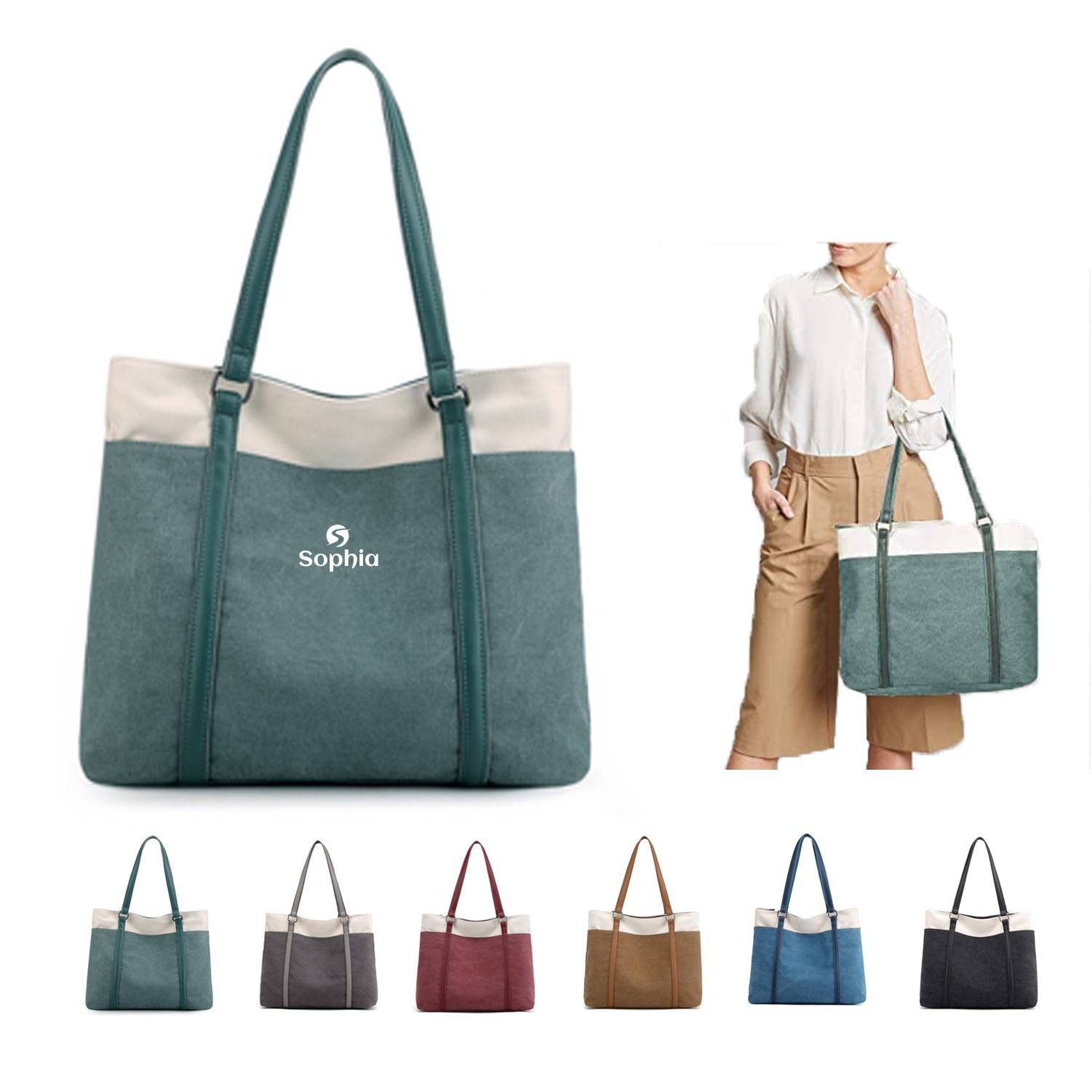 Women Splice Canvas Tote Bag 1