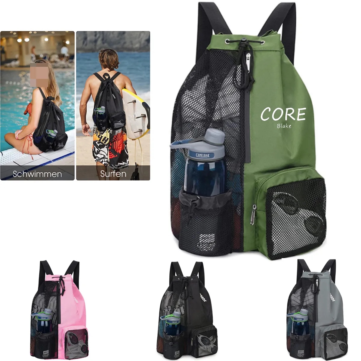 Swim Bag Mesh Drawstring Backpack with Wet Pocket 2