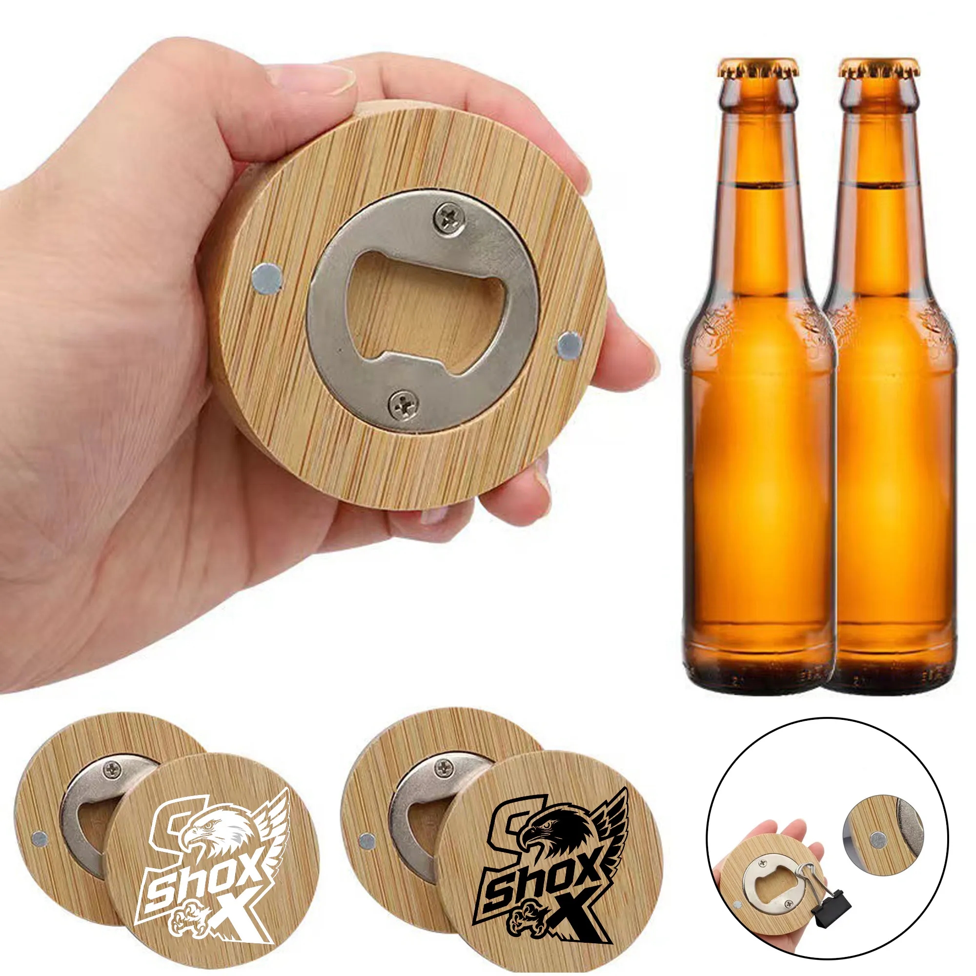 MOQ 20 Round Wooden Beverage Corkscrew&Coaster 2