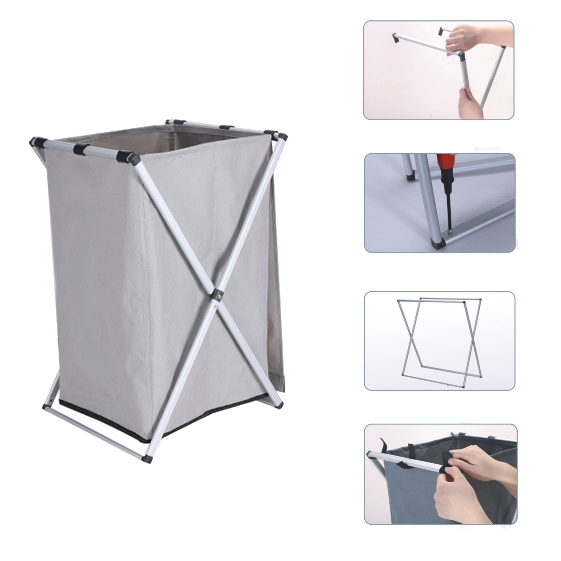 Compartments X Shape Frame Collapsible Oxford Fabric Laundry Basket 2