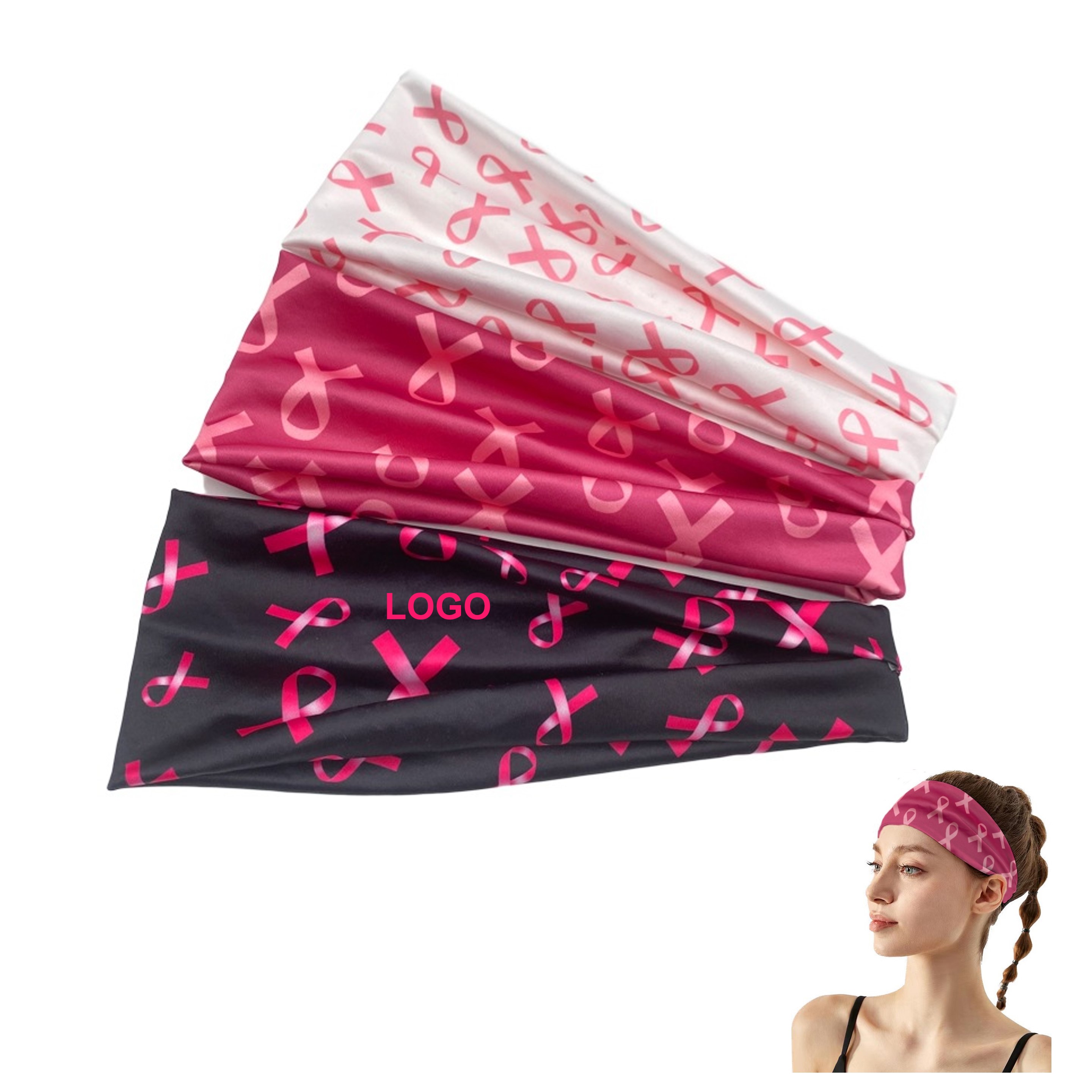 Breast Cancer Awareness Printed Headband(direct import) 3