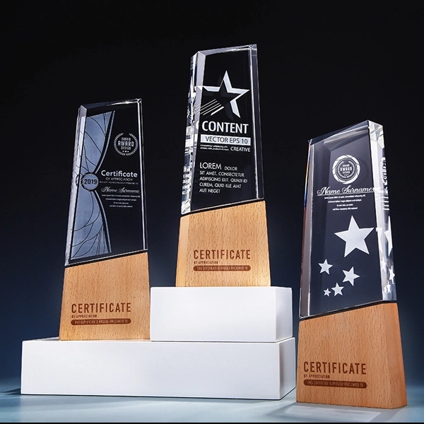 Wood Base Crystal Trophy 4