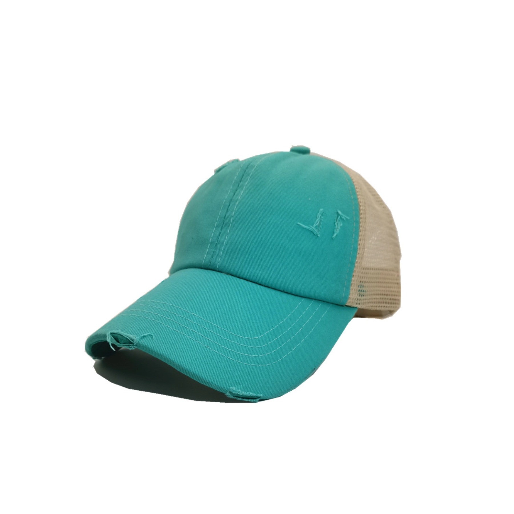 Leather Patch Distressed Ponytail Trucker Cap 6