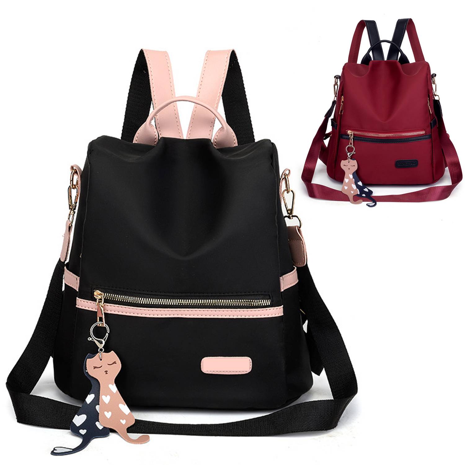 Waterproof Travel Nylon Backpack w/ Cat Pendant 2