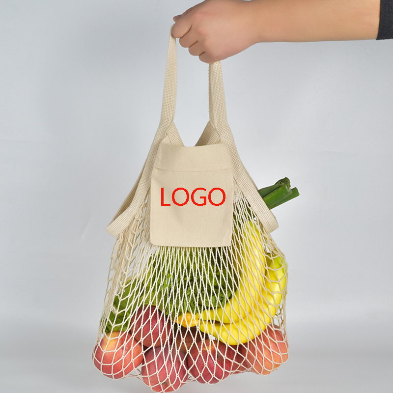 Mesh Fruit Grocery Tote Bags w/Short Handle String & Pocket 1