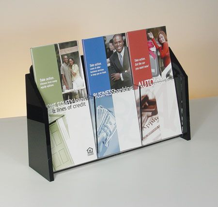 Countertop Brochure Holder Clear w/Black Ends 1-tier 3 pockets