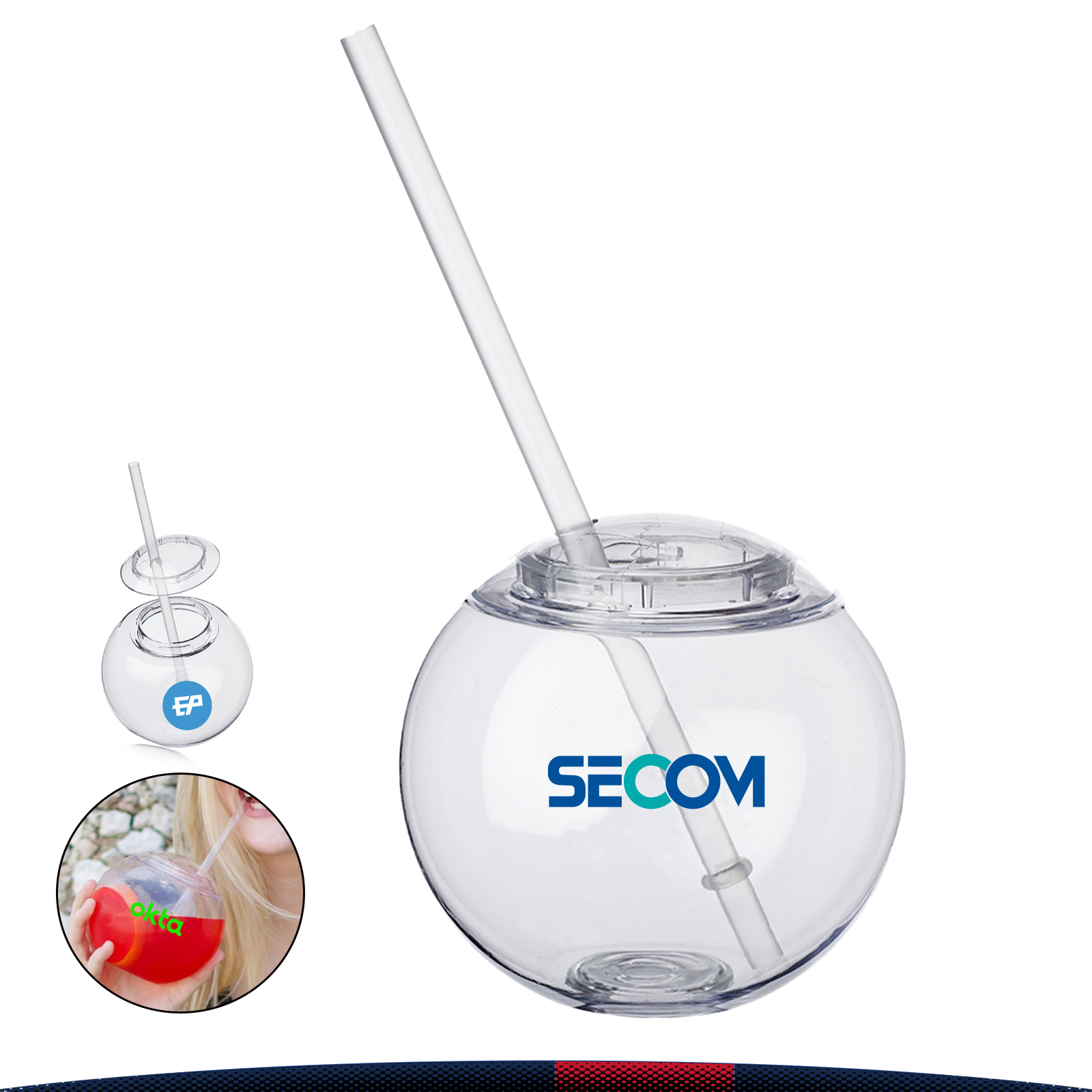 15 oz. Plastic Cocktail Ball with Straw 2