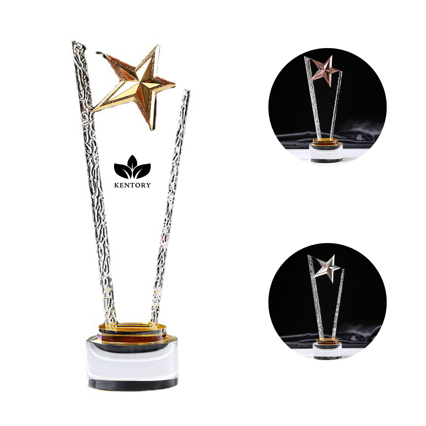 Engraved Crystal Trophy With Star On Top 3