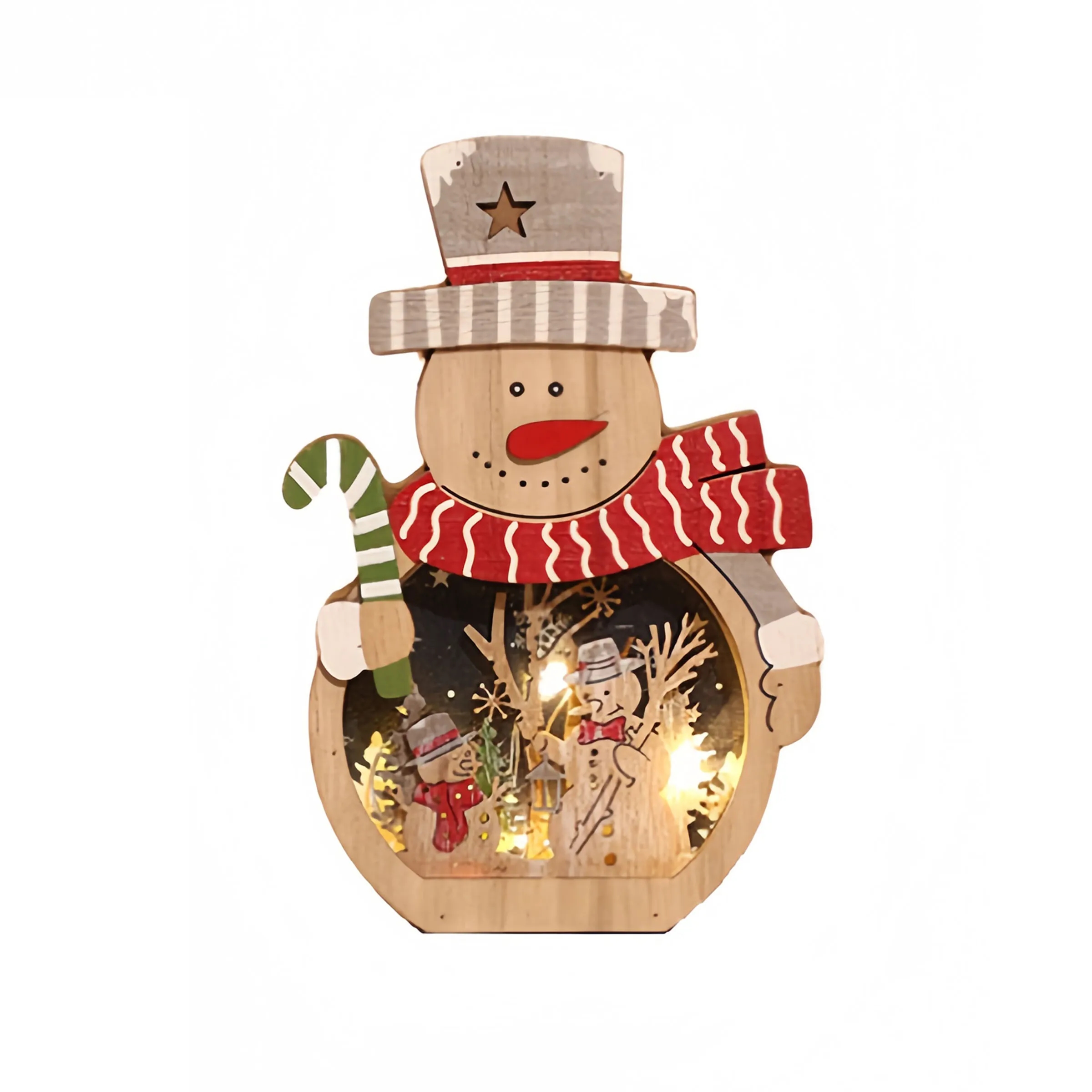 Wooden Led Illuminated Santa Claus Ornament 3