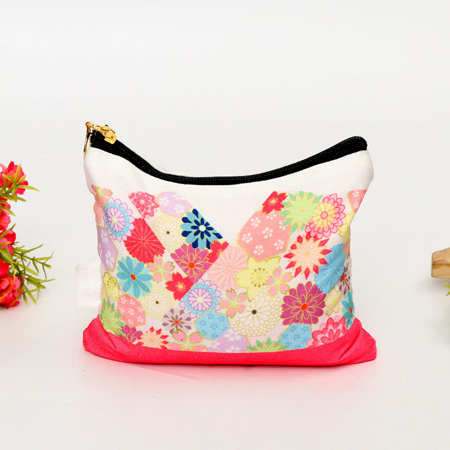 Cotton Canvas Makeup Bag With Bottom Toiletry Pouch 2