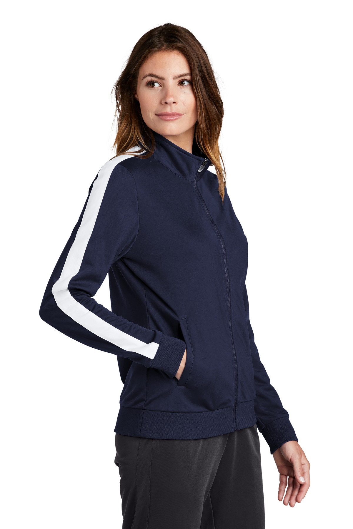 Sport-Tek Women's Tricot Sleeve Stripe Track Jacket. LST94 23