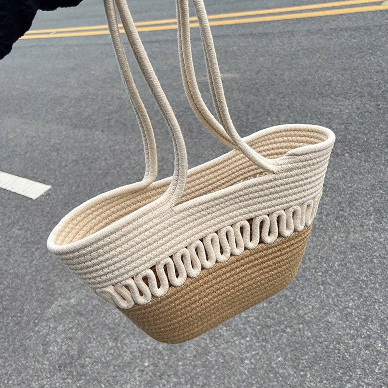 Cotton rope basket straw summer beach storage bag, custom tote bag with logo imprint 6