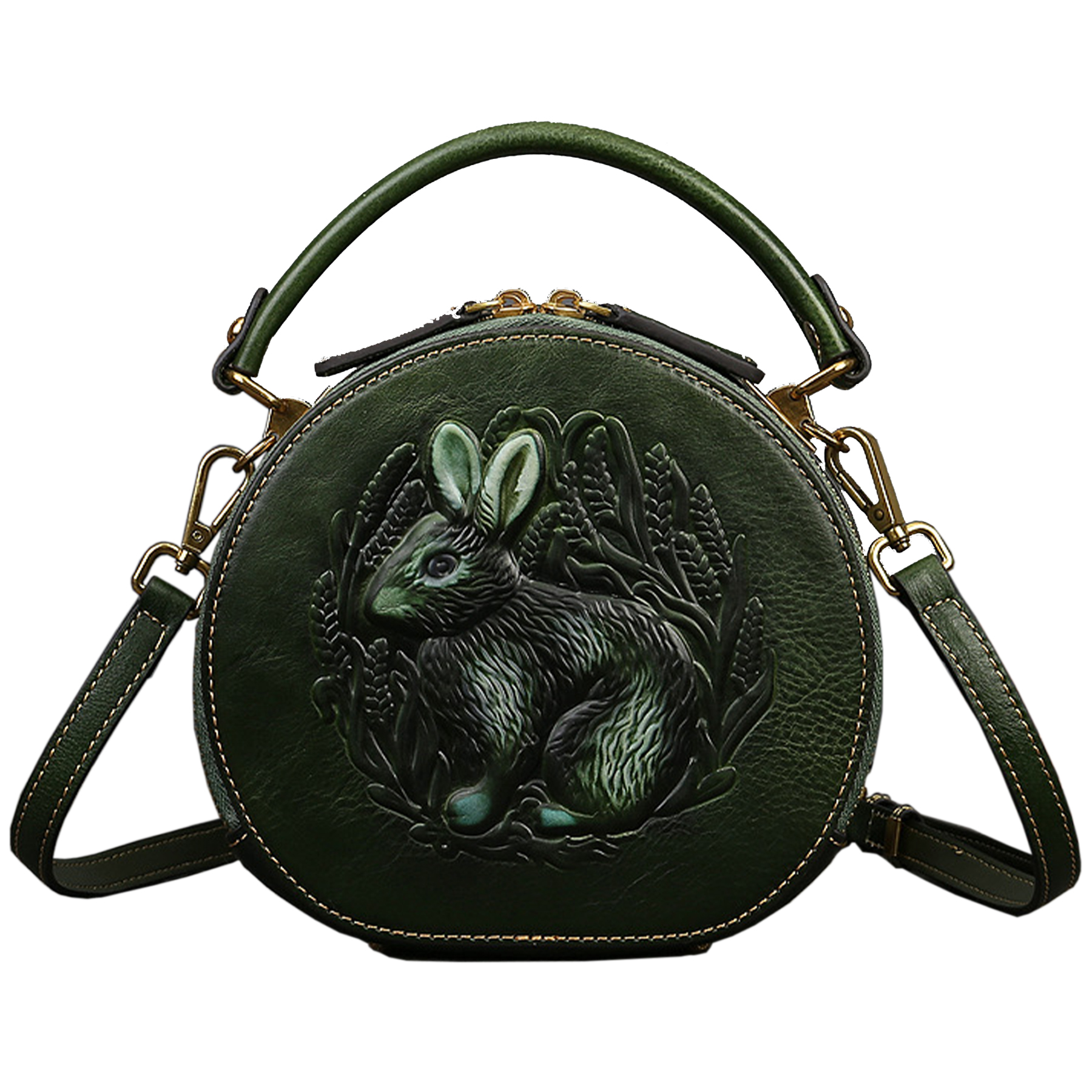 Genuine Leather Vintage bunny embossed diagonal shoulder bag 6