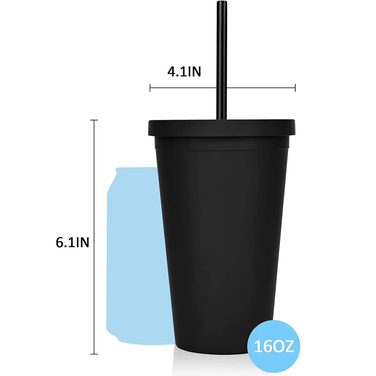 16OZ Reusable Matte Double Wall Plastic Straw Cup With Lid 5
